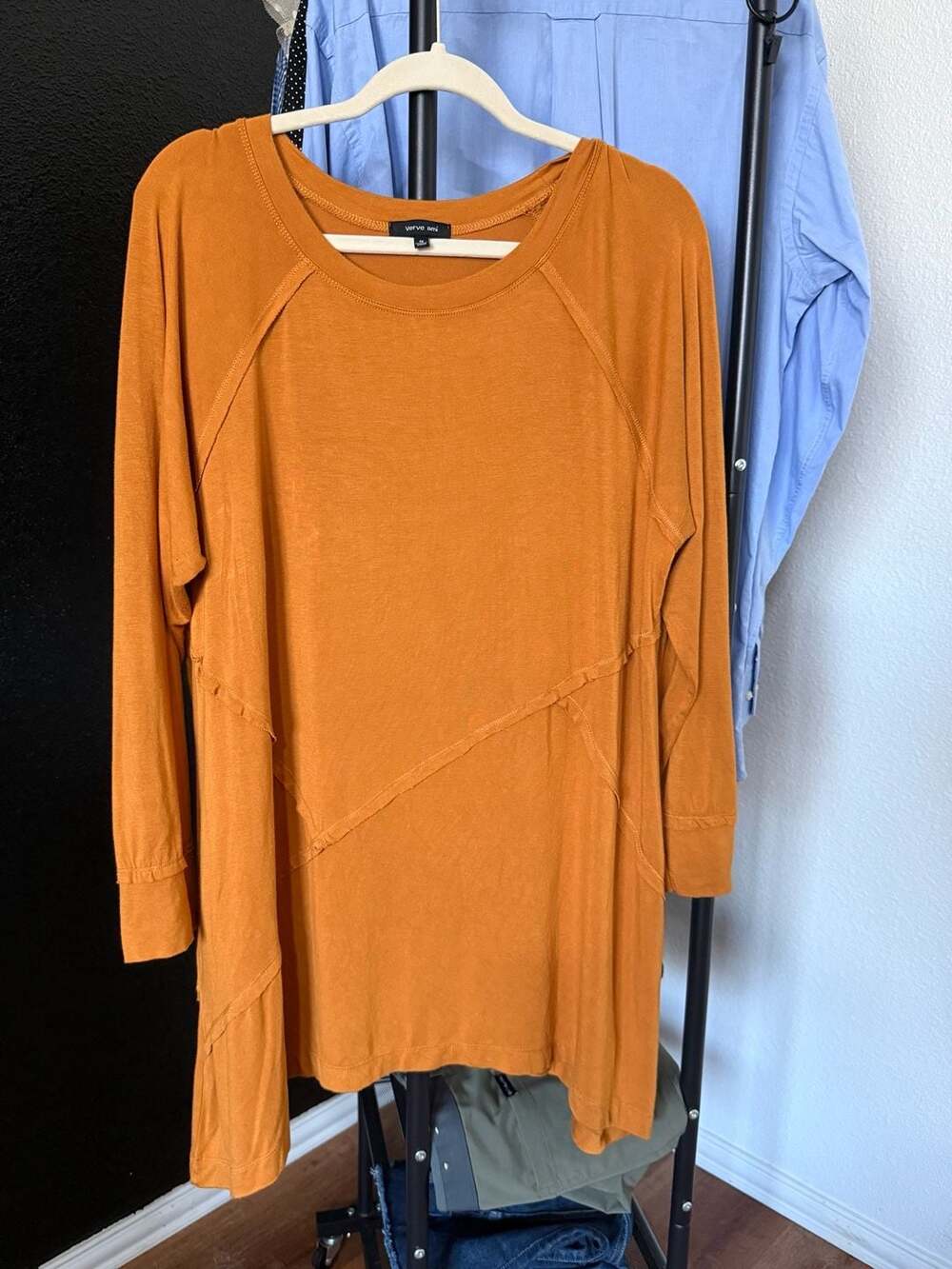 Verve Ami Mustard Yellow Long Sleeve Asymmetrical Seam Tunic Top Size 1X